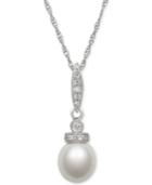 Cultured Freshwater Pearl (7mm) And Cubic Zirconia Pendant Necklace In Sterling Silver