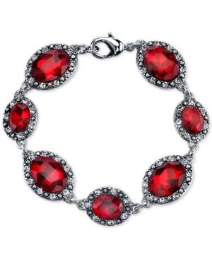 2028 Silver-tone Large Crimson Stone And Pave Link Bracelet