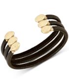 Lucky Brand Gold-tone Leather Wrapped Cuff Bracelet