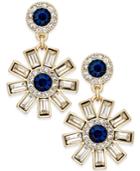 Charter Club Gold-tone Round Blue Stone And Baguette Drop Earrings, Only At Macy's