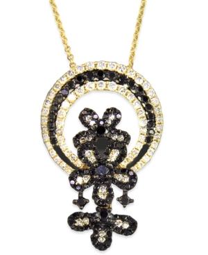 Effy Black And White Diamond Flower Necklace In 14k Gold (1-1/6 Ct. T.w.)