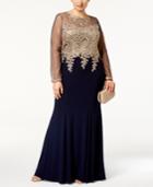 Xscape Plus Size Embroidered Illusion Gown