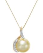 Cultured Golden South Sea Pearl (10mm) And Diamond (1/10 Ct. T.w.) Pendant Necklace In 14k Gold