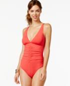 Calvin Klein Ruched V-neck One-piece Swimsuit Women's Swimsuit