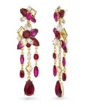 Catherine Malandrino Women's Red And Magenta Rhinestone Yellow Gold-tone Chandelier Style Earrings