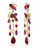 Catherine Malandrino Women's Red And Magenta Rhinestone Yellow Gold-tone Chandelier Style Earrings