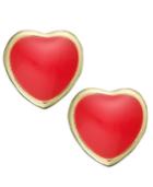 Children's 18k Gold Over Sterling Silver Earrings, Red Enamel Heart Stud Earrings