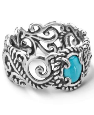 Carolyn Pollack Sleeping Beauty Turquoise Scroll Band Ring In Sterling Silver