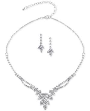 Say Yes To The Prom Silver-tone Pave Leaf Necklace & Matching Drop Earrings