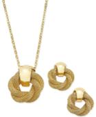 Charter Club Gold-tone Twisted Knot Pendant Necklace And Earrings