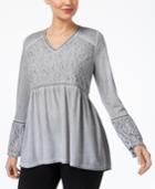 Style & Co Jacquard-detail Peasant Top, Created For Macy's