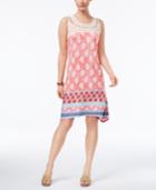 Style & Co Crochet-yoke Mixed-print Dress, Only At Macy's