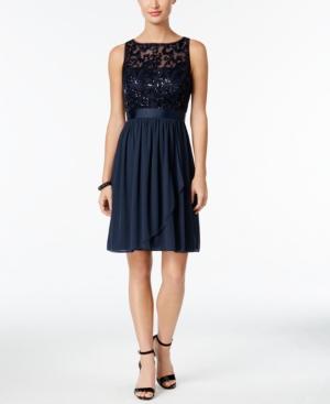 Adrianna Papell Sequined Illusion Chiffon Dress