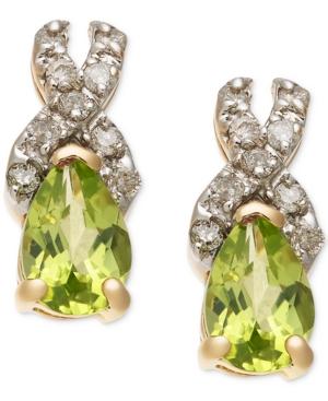Peridot (9/10 Ct. T.w.) & Diamond (1/8 Ct. T.w.) Stud Earrings In 14k Gold