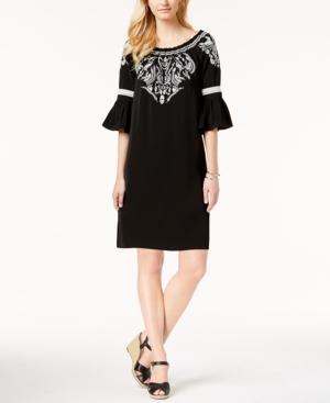 Charter Club Embroidered Bell-sleeve Dress, Created For Macy's