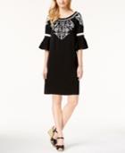 Charter Club Embroidered Bell-sleeve Dress, Created For Macy's