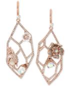 Betsey Johnson Rose Gold-tone Crystal & Imitation Pearl Openwork Drop Earrings