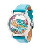 Bertha Quartz Chelsea Collection Silver And Turquoise Leather Watch 38mm