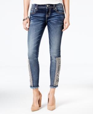 Miss Me Embroidered Medium Blue Wash Skinny Jeans