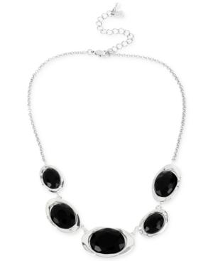 Robert Lee Morris Soho Silver-tone Black Faceted Bead & Hammered Sculptural Link Frontal Necklace