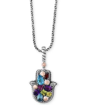 Balissima By Effy Multi-gemstone Hamsa Hand Pendant Necklace (1-1/3 Ct. T.w.) In Sterling Silver & 18k Rose Gold