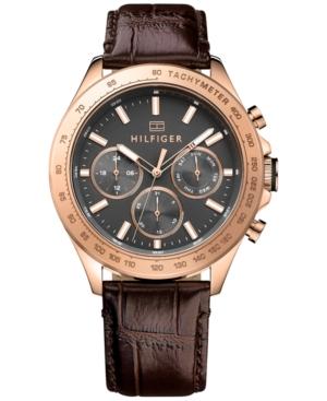 Tommy Hilfiger Men's Sophisticated Sport Brown Leather Strap Watch 44mm 1791225