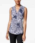 Charter Club Paisley-print Pleated-neck Top, Only At Macy's