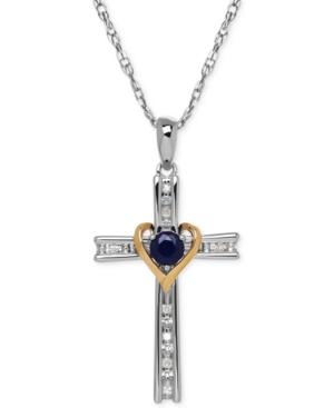 Sapphire (1/3 Ct. T.w.) And Diamond Accent Cross Pendant Necklace In Sterling Silver And 14k Gold