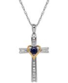 Sapphire (1/3 Ct. T.w.) And Diamond Accent Cross Pendant Necklace In Sterling Silver And 14k Gold