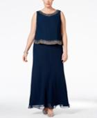 J Kara Plus Size Embellished Popover Gown