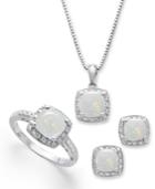Sterling Silver Jewelry Set, Opal (4-3/4 Ct. T.w.) And Diamond Accent Necklace, Earrings And Ring Set