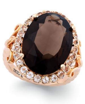 Victoria Townsend Smoky Quartz (10-3/4 Ct. T.w.) And White Topaz (1 Ct. T.w.) Cocktail Ring In 18k Rose Gold Over Sterling Silver