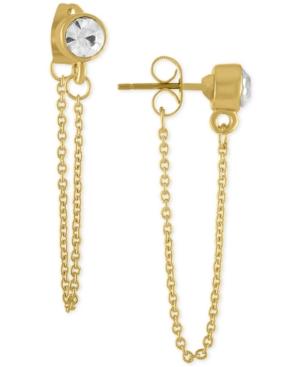Rachel Rachel Roy Gold-tone Crystal Stud Chain Front And Back Earrings
