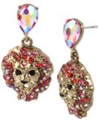 Betsey Johnson Gold-tone Crystal Lion Head Drop Earrings
