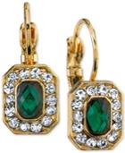 2028 Gold-tone Green Stone And Crystal Drop Earrings