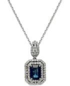 14k White Gold Necklace, Sapphire (1-1/10 Ct. T.w.) And Diamond (3/8 Ct. T.w.) 2 Row Pendant