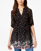 American Rag Printed Pintucked Three-quarter Sleeve Tunic Top, Only At Macy's
