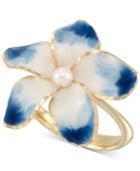 Cultured Freshwater Pearl (3mm) & Ceramic Flower Statement Ring In 14k Gold