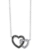 Unwritten Silver-plated Marcasite And Crystal Interlocked Hearts Pendant Necklace
