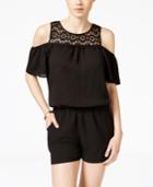 Bcx Juniors' Lace-trim Cold-shoulder Romper