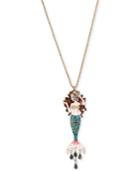 Betsey Johnson Gold-tone Crystal And Enamel Mermaid Pendant Necklace