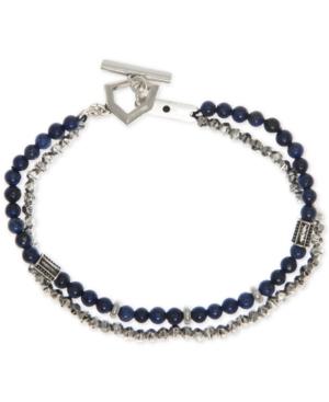 R.t. James Men's Silver-tone & Blue Beaded Double-row Bracelet