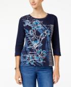 Karen Scott Metallic Mixed-print Top, Created For Macy's