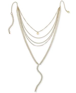 I.n.c. Gold-tone Colored Stone Multi-row Y Necklace, 12 + 3 Extender, Created For Macy's