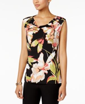 Nine West Floral-print Cowl-neck Shell