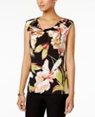 Nine West Floral-print Cowl-neck Shell