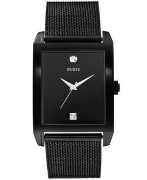 Guess Men's Diamond Accent Black Ion-plated Stainless Steel Mesh Bracelet Watch 41x37mm U0298g1