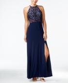Morgan & Company Juniors' Illusion Sequin Lace Gown