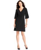 Ny Collection Petite Three-quarter-sleeve Ruched Empire-waist Dress