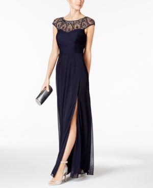 Xscape Embellished Faux-wrap Gown